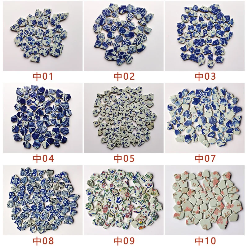 Blue and White Broken Porcelain Pieces DIY Ceramic Mosaic Irregular Graduation Design Decoration Background Wall Tile Puzzle