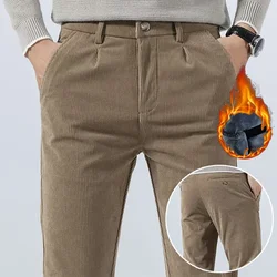 2024 Men's Stretch Corduroy Solid Casual Pants Trendy Versatile High Quality Trousers Plush Thermal Winter Hot Sale Pants Male