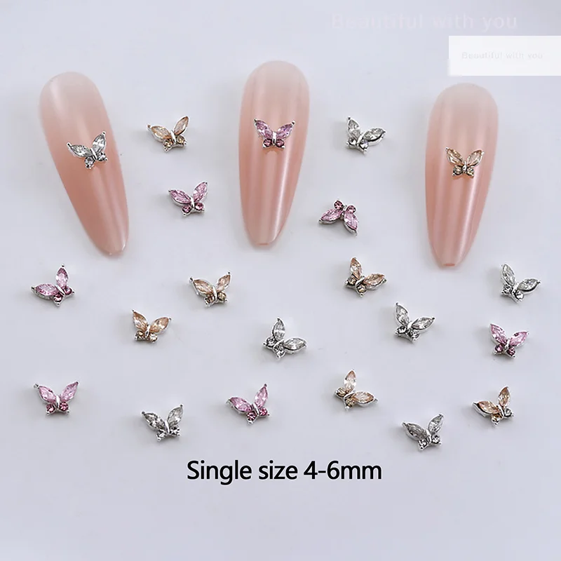 10 Uds. De Mini mariposa de cristal 3D, dijes para decoración de uñas, piezas de joyería, accesorios, decoración de uñas de aleación de lujo, suministros de diamantes de imitación