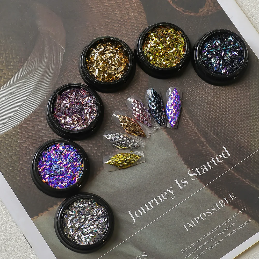 Paillettes rhombiques Ultra-fines et brillantes pour ongles, 1 pot, tons métalliques Laser, décors géométriques pour Nail Art, accessoires de manucure en forme de diamant *