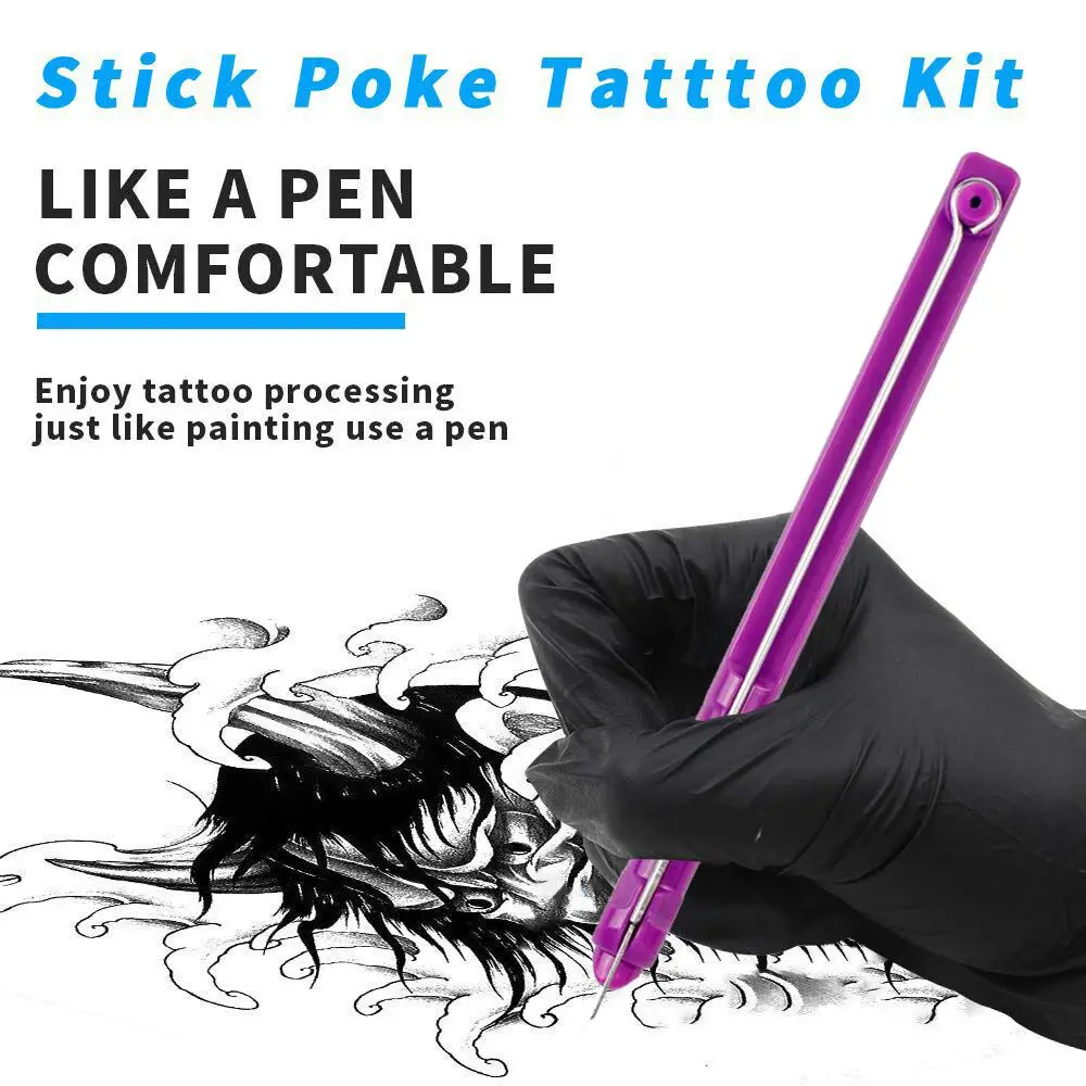 

DIY Tattoo Hand Poke and Stick Tool Kit With Tattoo Needle Holder Ink Cup Glover Grommet Bandage Set for Tattoo Beginner Kit