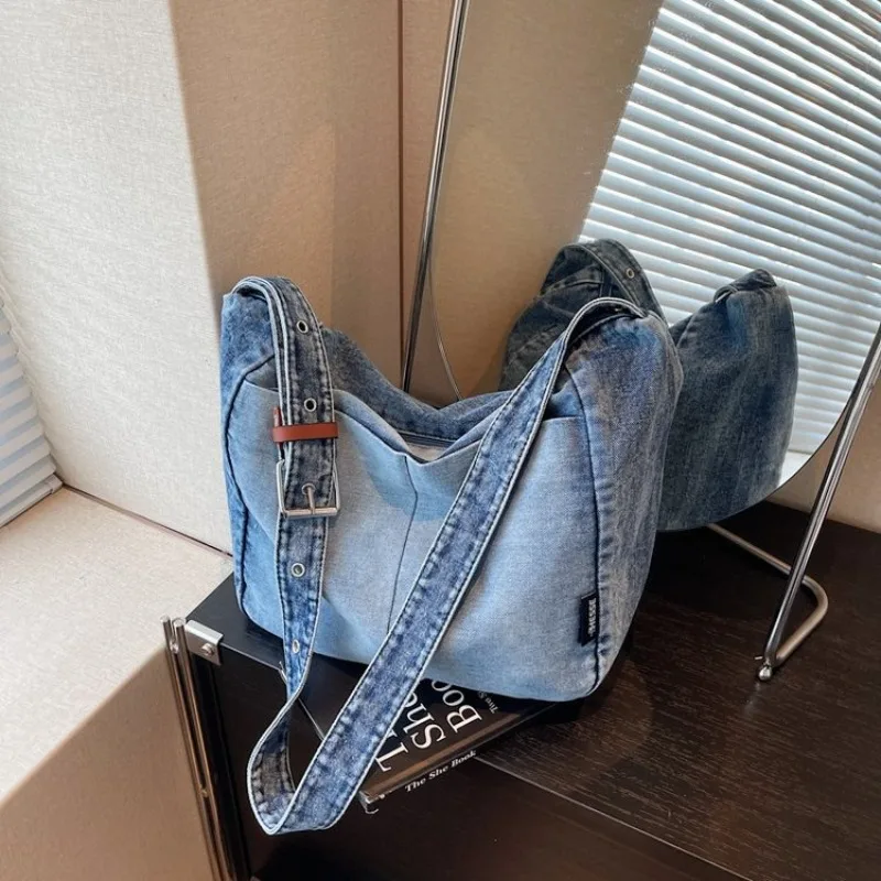

New Denim Canvas Bag Korean Shoulder Bag Tote Harajuku Retro Literary Women's Large-capacity Backpack