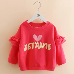 2025 Spring Autumn New 2 3 4 Years 100 110cm Children Cotton Flare Trumpet Sleeve Coat Letter Red Sweatshirt For Kids Baby Girls