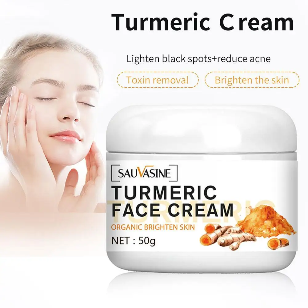 50g Turmeric Face Whitening Cream For Dark Skin Remove Acne Lighten Dark Spots Moisturizing Brightening Cream For Face Skin Q0i1