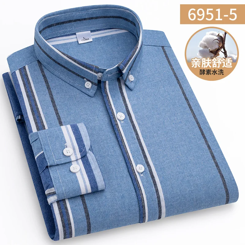 Autumn and Winter Oxford Spinning Stripe Cotton Men\'s Long sleeved Shirts with No Iron, High Quality for Middle and Young People