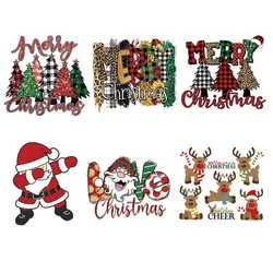 Christmas themed Christmas tree elk hot stamping DTF Thermo Sticker Decals Heat Transfer Clothes Clothing Crafts Ironing