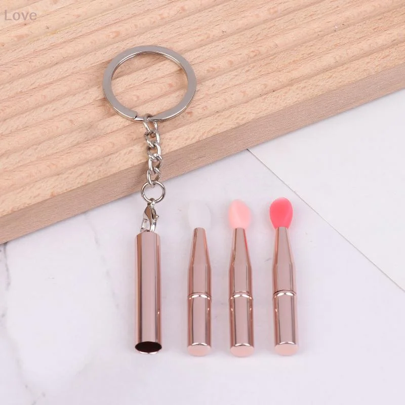 [L&P] 1 peça escova labial de silicone multifuncional portátil com capa chaveiro batom à prova de poeira pincel sombra de olho