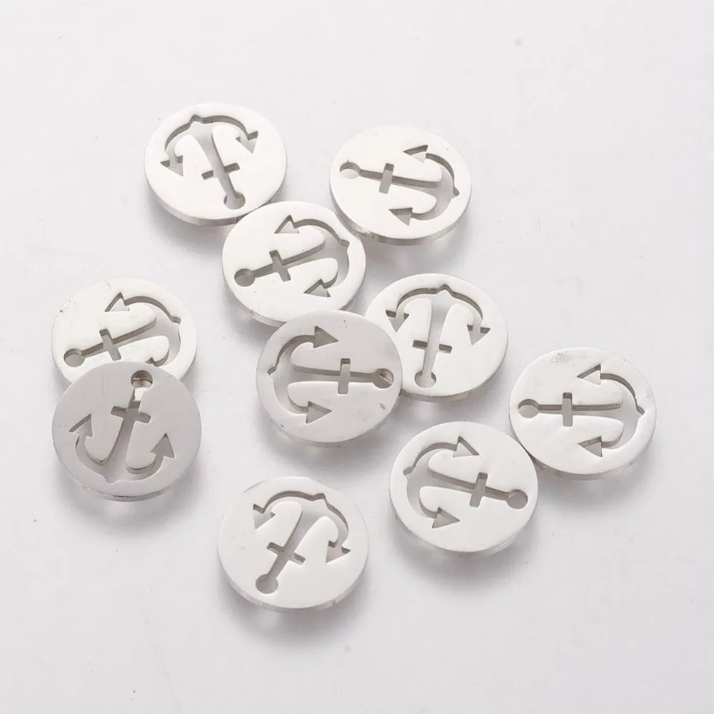 

10Pcs 201 Stainless Steel Pendants With Anchor Sign - Flat Round Antique Spacers Beads 12x1mm 1.5mm Hole - Perfect for Craft