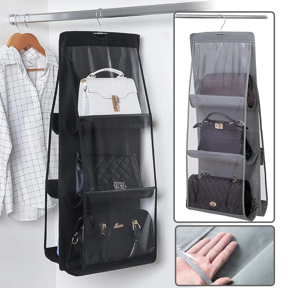 

For Wardrobe Closet Transparent Storage Bag Hanging Handbag Organizer Door Wall Clear Sundry Shoe Bag with Hanger Pouch