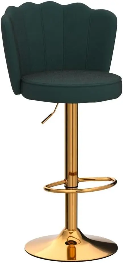 Set di 2 sgabelli da bar girevoli, sedie da bar regolabili imbottite in velluto con base dorata, verde scuro