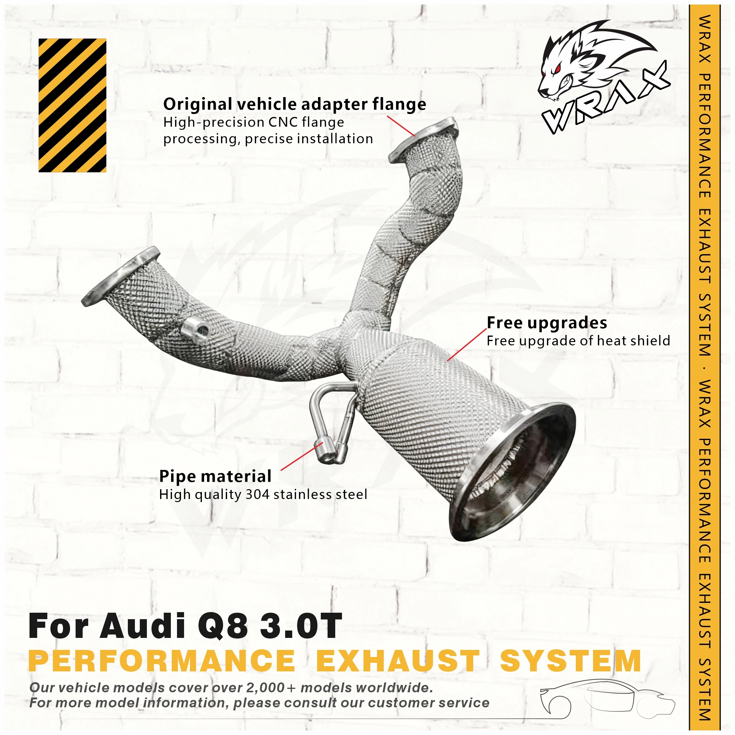 

WRAX High Flow Sports Exhaust for Audi Q8 3.0T 2019+ Catalyzed DownpipeUpgrade of SS304 Heat Shield Support Customization