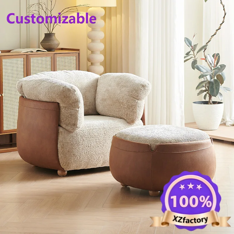 Factory Direct 2026: Sofá individual lujo ligero cuero minimalista para sala de estar