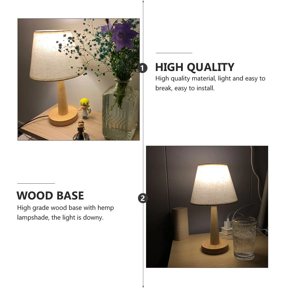 

Solid Wood LED Bedside Lamp Modern Night Light Table Chargeable Linen Shade Bedroom Study Reading USB Hemp Base