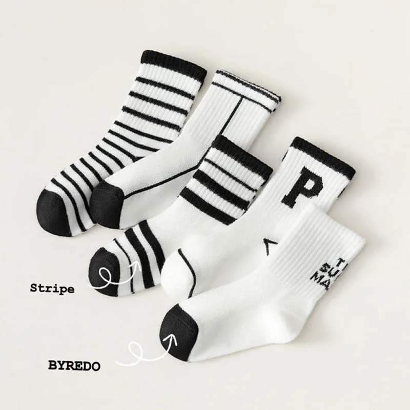 

5 pairs Kids Fashion Middle Tube Socks Korean Children Boys Girls Sport Socks Spring Summer Breathable Mesh Socks 1-12years Old