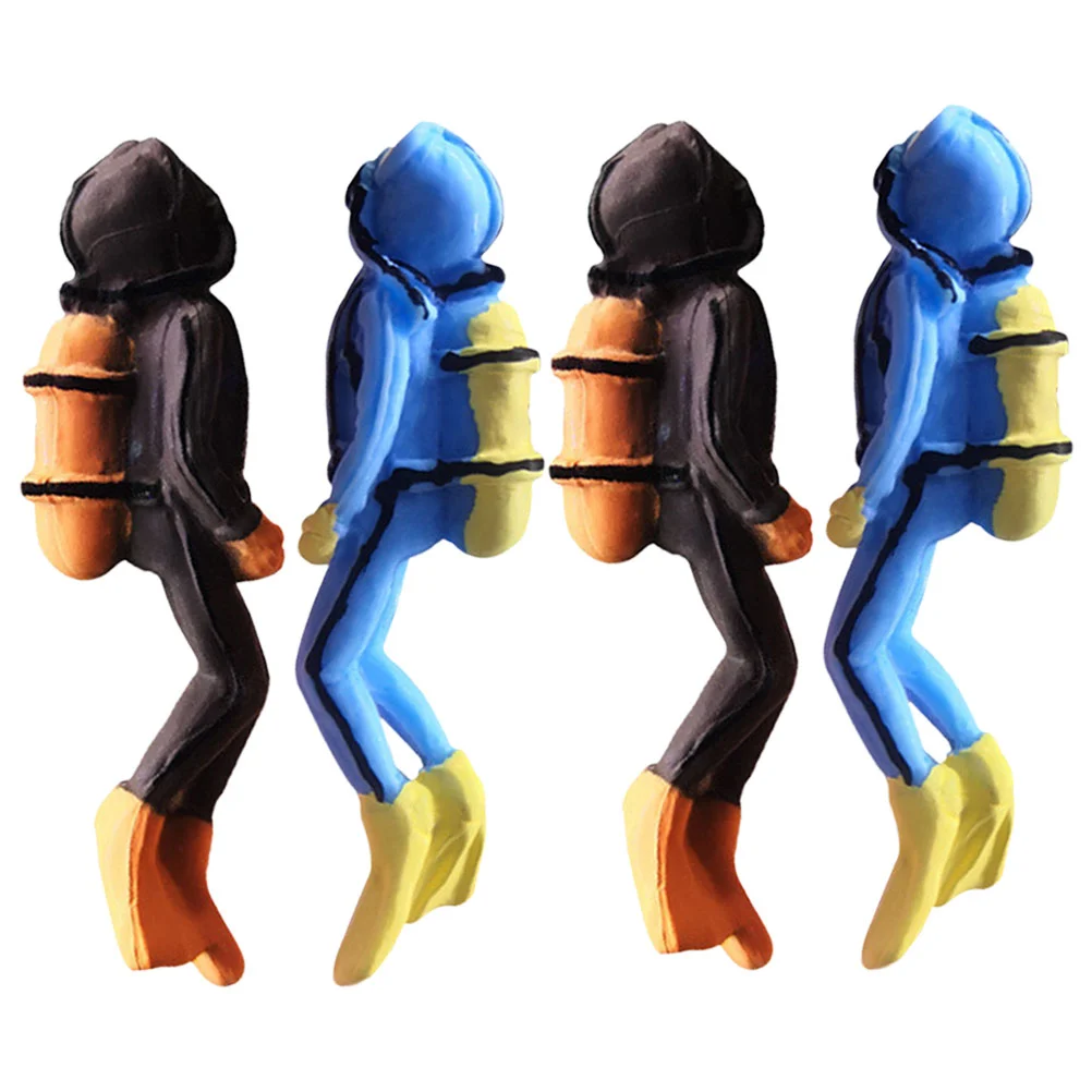 4 Pcs Treasure Chest Ocean Character Diver Model Toys Scuba Cake Topper Resin Aquarium Statue Ornament