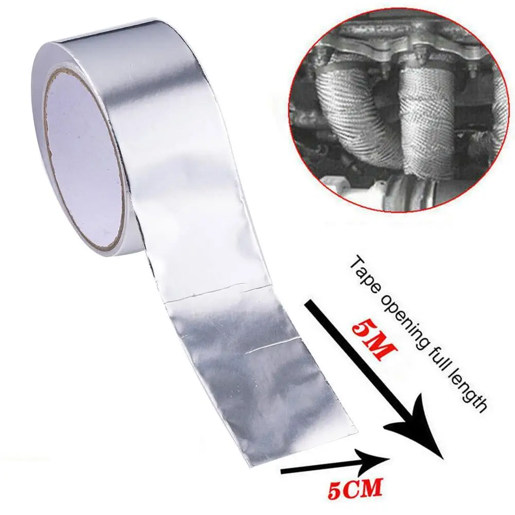 High Temperature Heat and Sound Wrap Tape Thermal Fiberglass Insulation Heat 5mx5cm Exhaust Reflective Band Silver T P3J6