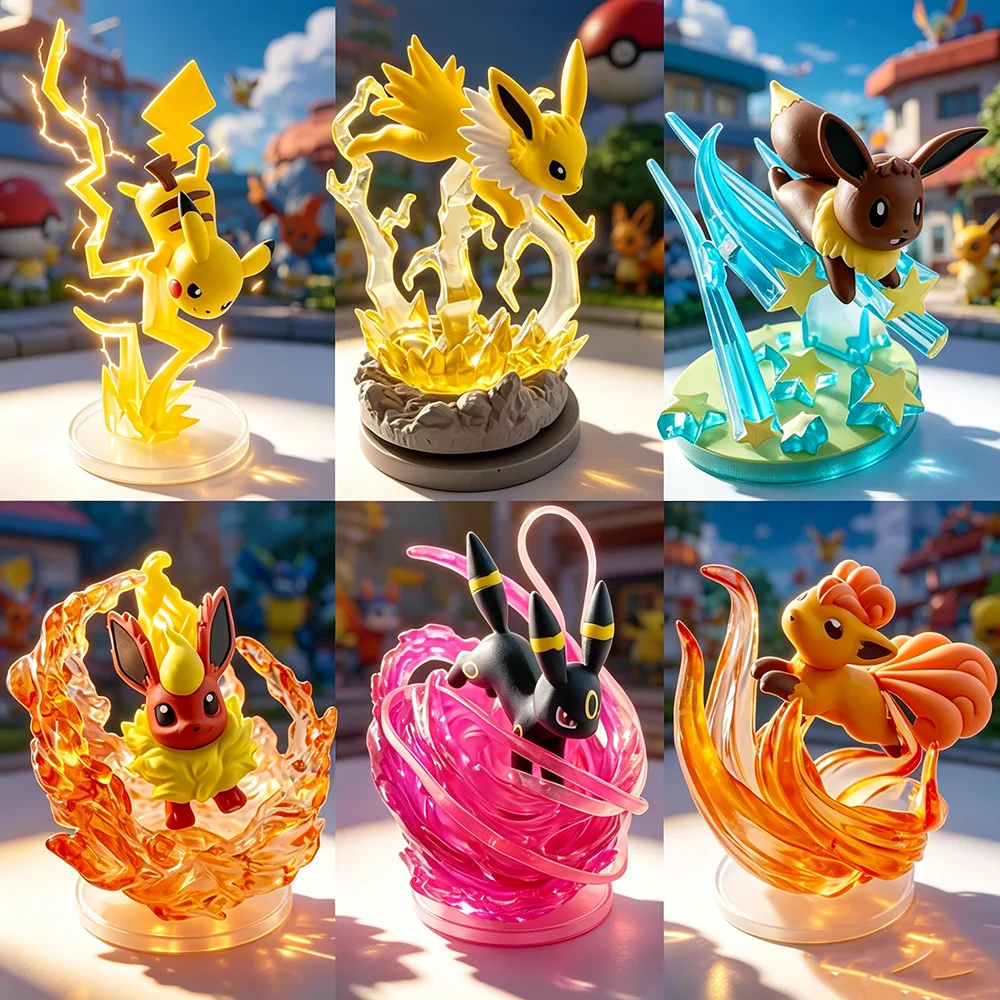 10 cm Anime 6 Stück/Set Pokemon Figur Eevee Pikachu Flareon Jolteon Umbreon Actionfiguren PVC Statue Modell Sammlung Spielzeug Geschenke