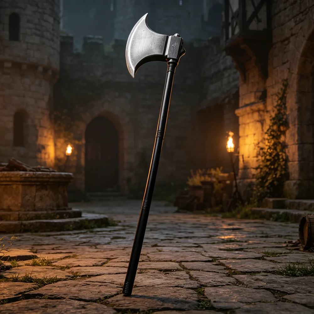 Tomahawk Decorativo Medieval – Machado de Guerreiro Desmontável de 103cm para Festa de Halloween e Adereços Vintage