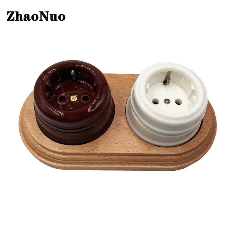 Retro Ceramic EU Outlet Wall Electrical Socket 16A Spain Wall Sockets for Home Improvement