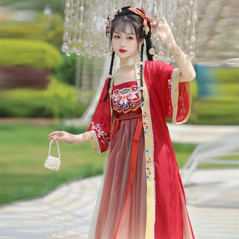 

NT30 2024 New Tang Dynasty Chebula Dress Hanfu Women's Spring and Summer Improved Red Ke Zi Dress Fairy Style Ancient Dress