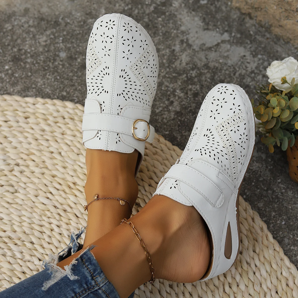 Women Slippers 2024 New Summer Fashion Closed Toe Platform Slippers Sandals Ladies Vintage Slides Women Wedge Slippers Shoes