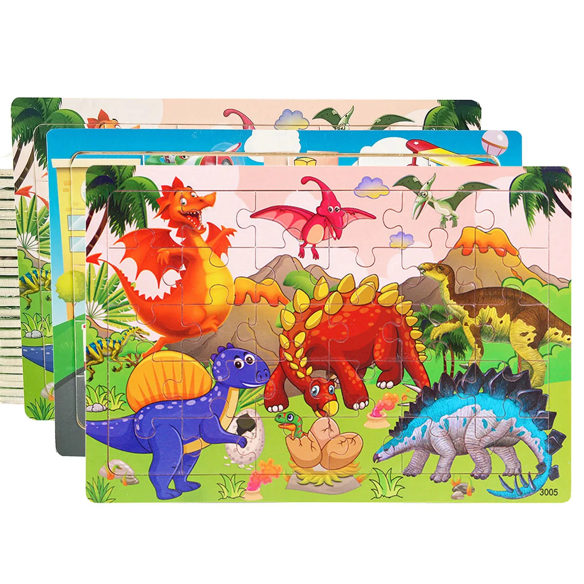 Rompecabezas de madera de 30 piezas para niños, rompecabezas de vehículos de animales de dibujos animados, juegos Montessori, juguetes educativos de aprendizaje para niños, 1 ud.