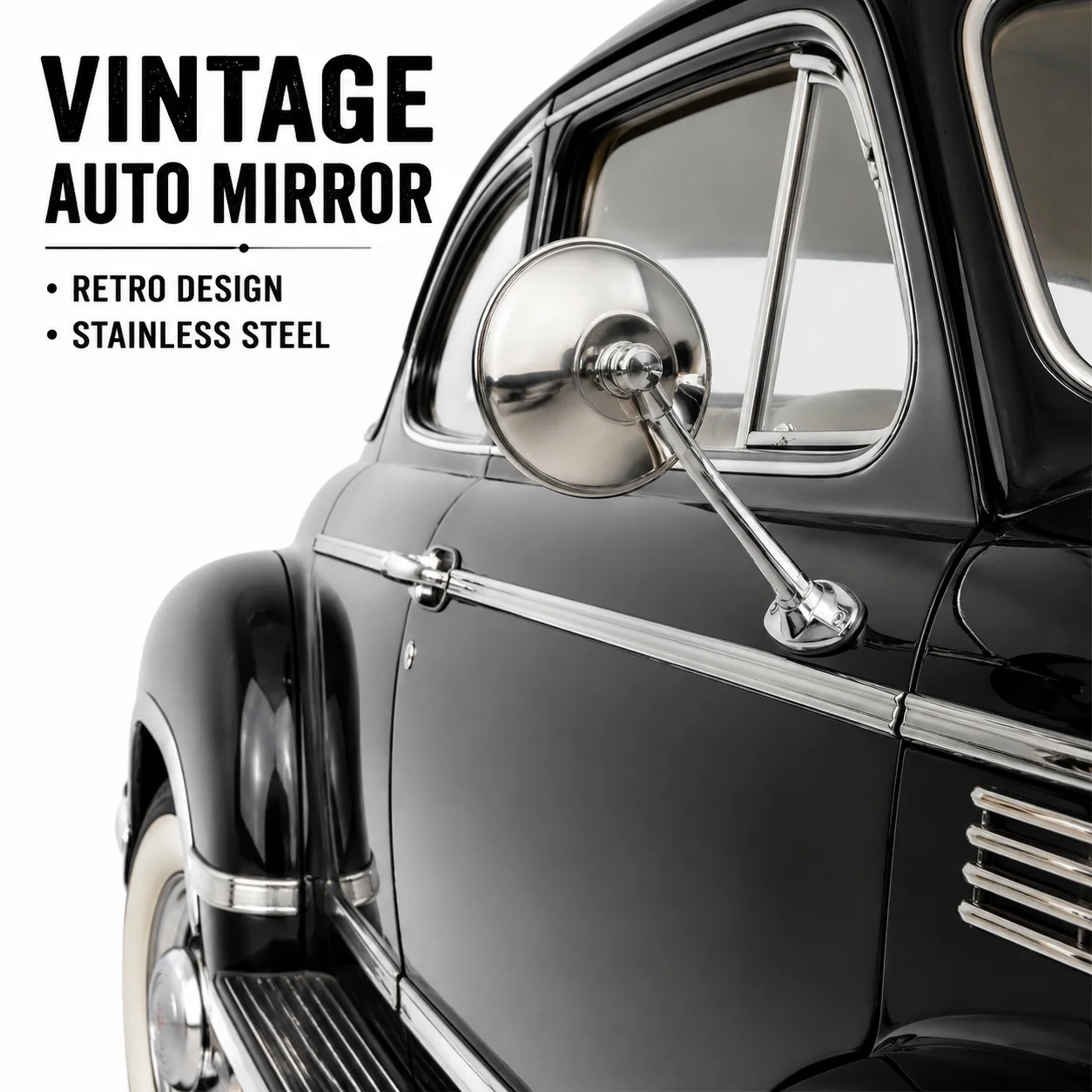 Vintage Stainless Steel Round Car Side Mirror Retro Chrome Exterior Door Mirror For Classic Old Car Vintage EV Modified Rearview
