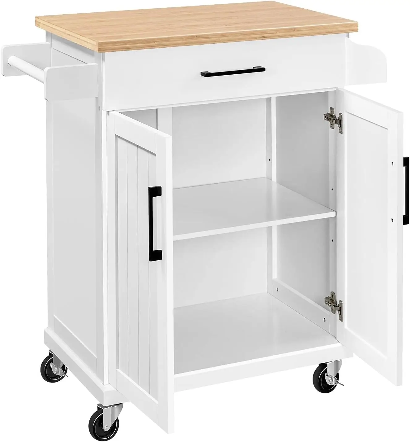 Kitchen Cart with Drawer, Kitchen Island on Wheels with Storage Rack & Cabinets, Microwave Cart for Kitchen with Storage, Rollin