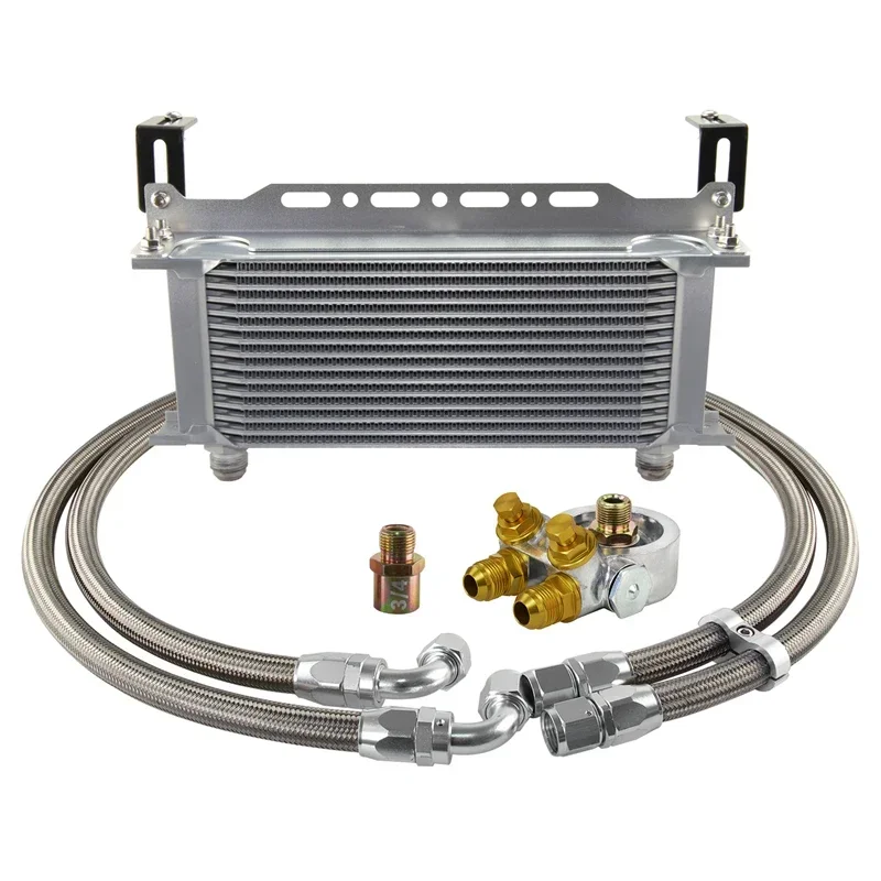 

15 Row Universal 10AN Engine Oil Cooler Kit with Thermostatic Oil Filter Sandwich Plate Adapter M20x1.5 3/4-16UNF