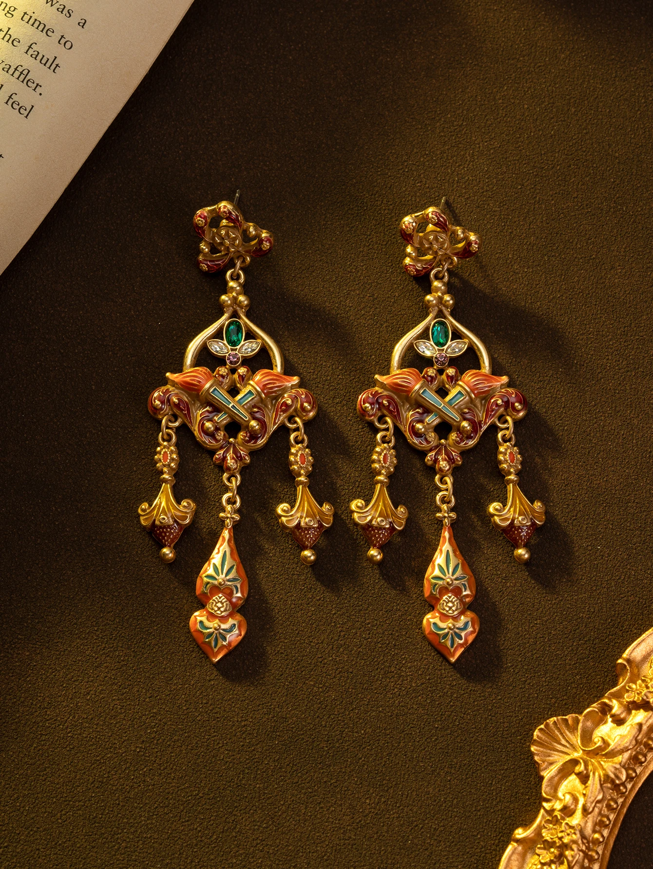 1 Pair of Vintage Retro Design Multi-Shaped Rhinestone Inlaid Torch Orange Earrings Christmas Accessories Suitable for Women's Daily Wear Gifts Dance Party Accessories