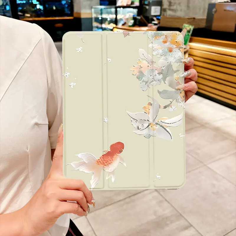 Lucky koi tri-fold Tablet CASE For iPad pro 10/11/2020/6th/7th /8th /Air 3rd/Air 4th/9th gen/Air 5th Gen 2022/Air 11