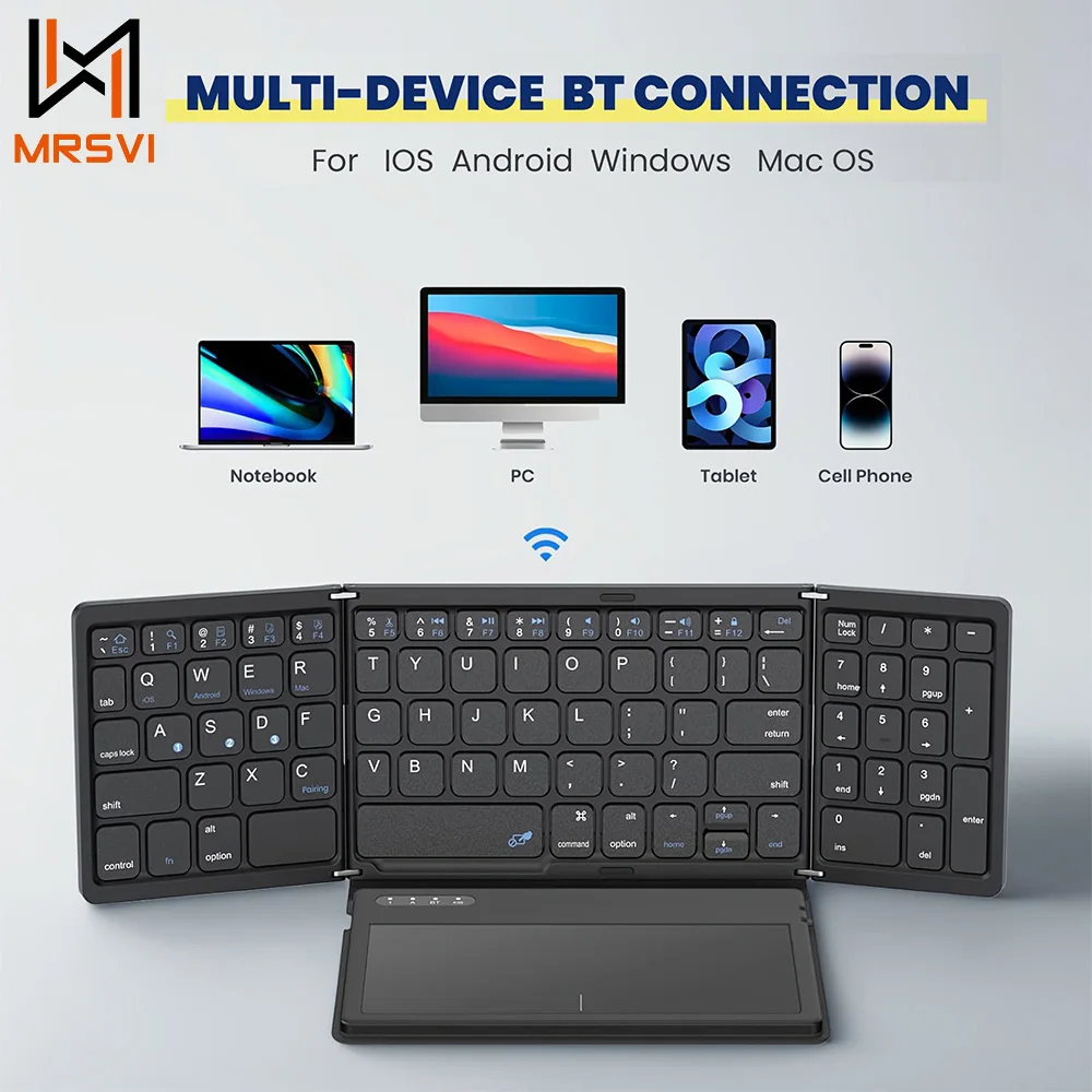 

MRSVI Foladable Bluetooth Keyboard B055 with Touchpad Pocket Folding Keyboard for Laptop Phone Tablet Wireless Rechargeable