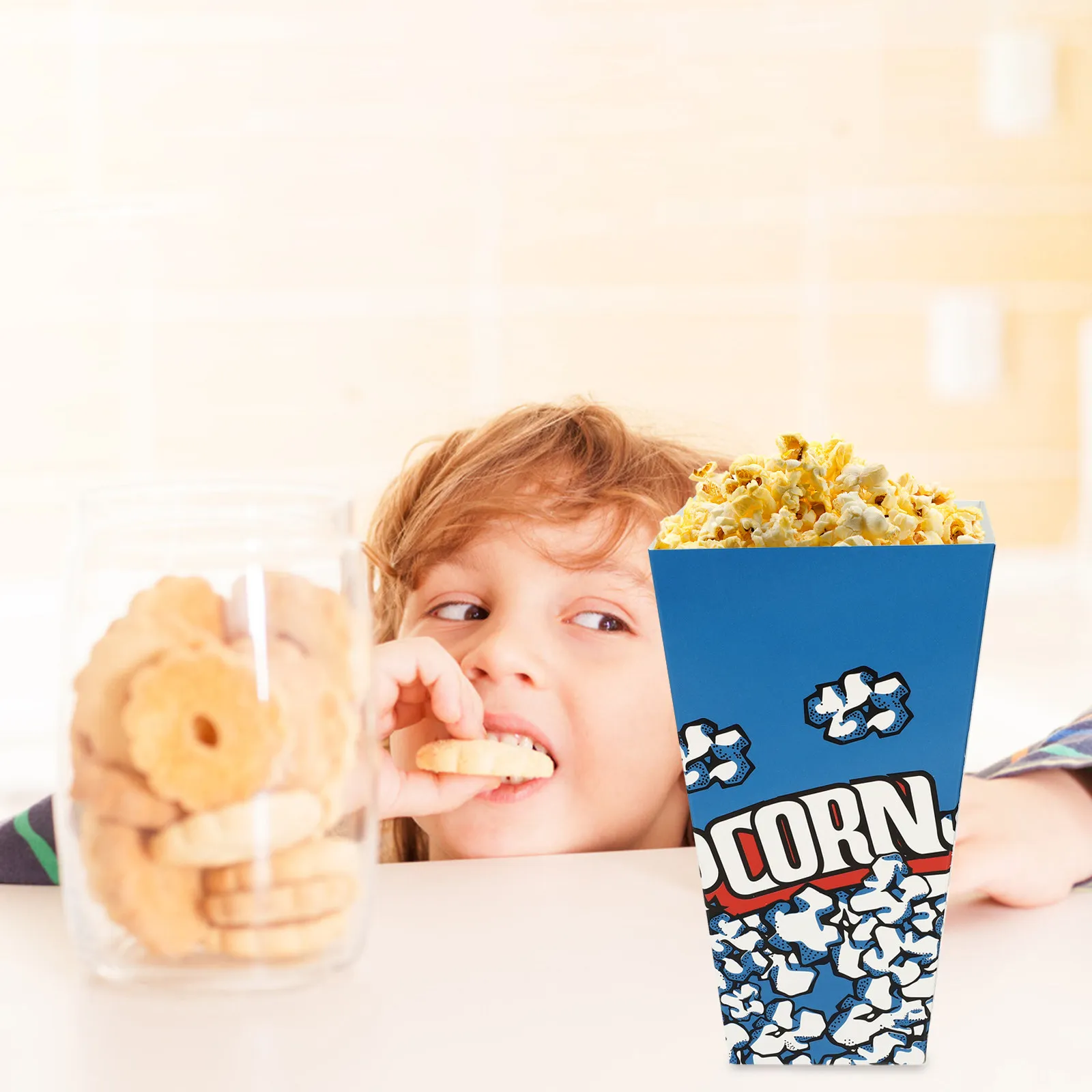 

100 Pcs Boxes Movie Popcorn Bucket Paper Holders for Party Blue Buckets Containers