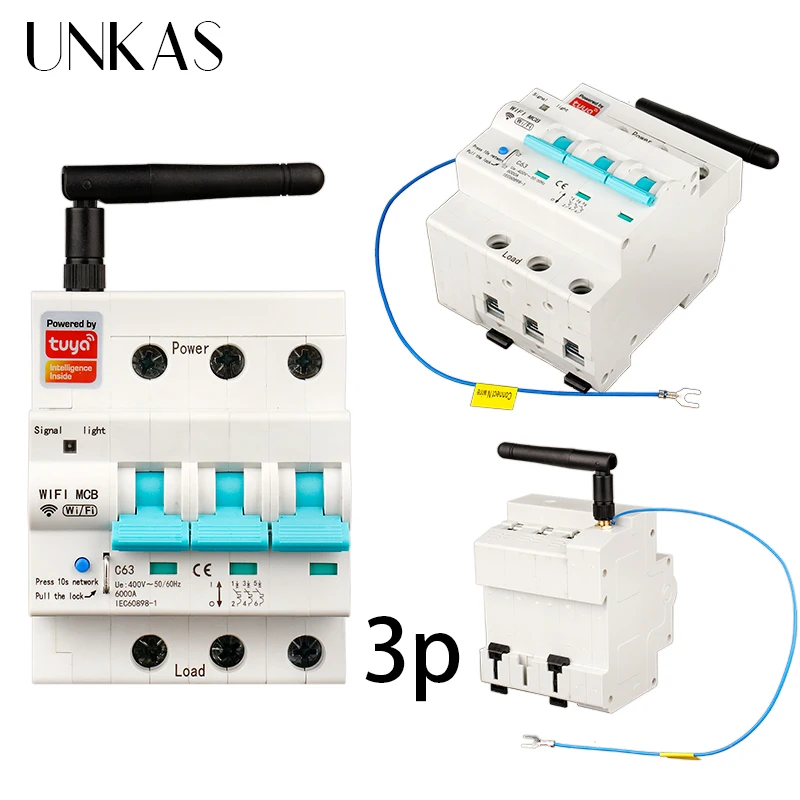 UNKAS 1P 2P 3P 4P Tuya App Wifi Circuit Breaker Interruptor Smart Life Timer Voice Remote Control Automatic Intelligent Switch