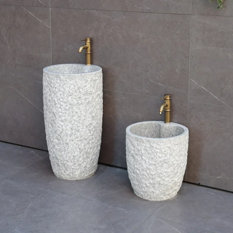 Outdoor marble integrated wash basin courtyard stone pillar basin outdoor sink floor-to-ceiling balcony villa pool