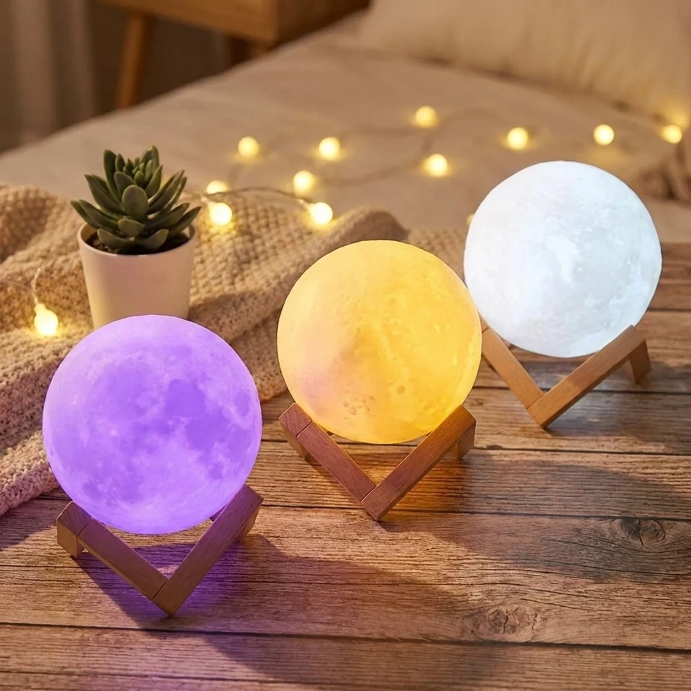 

3D Printed LED Moon Lamp 10cm Color Changing Night Light Battery Powered Decorative Lamp for Bedroom Living Room Christmas Holid