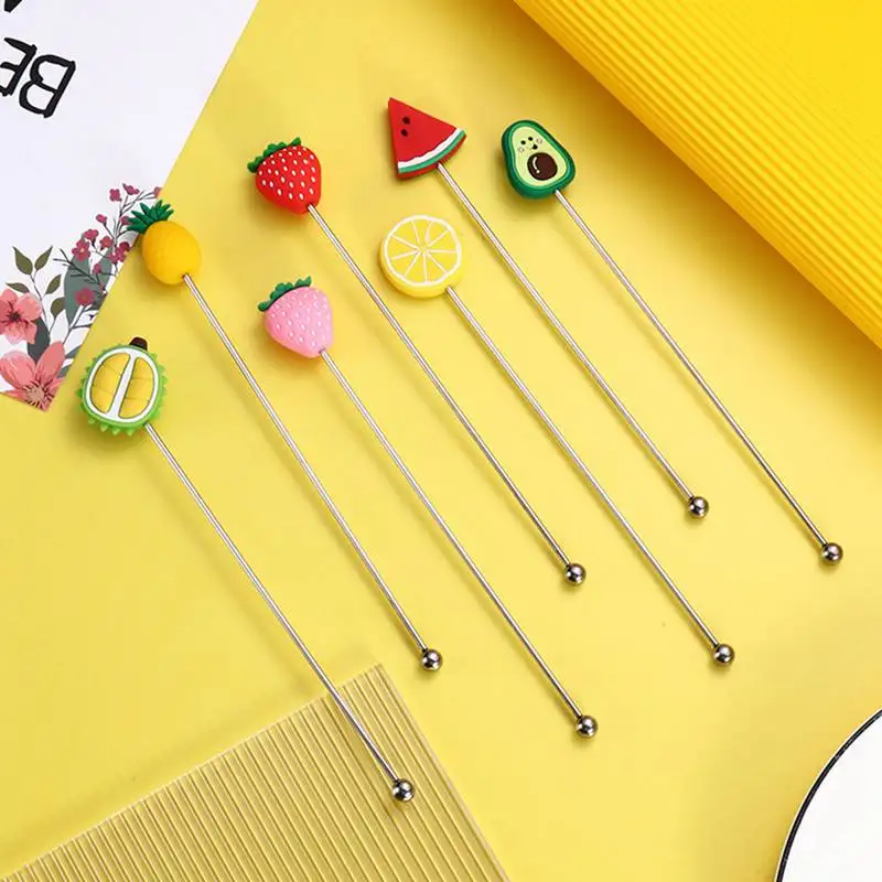

Stainless Steel Stir Bar Reusable Drinks Cocktail Stirrer with Silicone Fruit Decoration Mixing Rod for Home Kitchen Bar Party