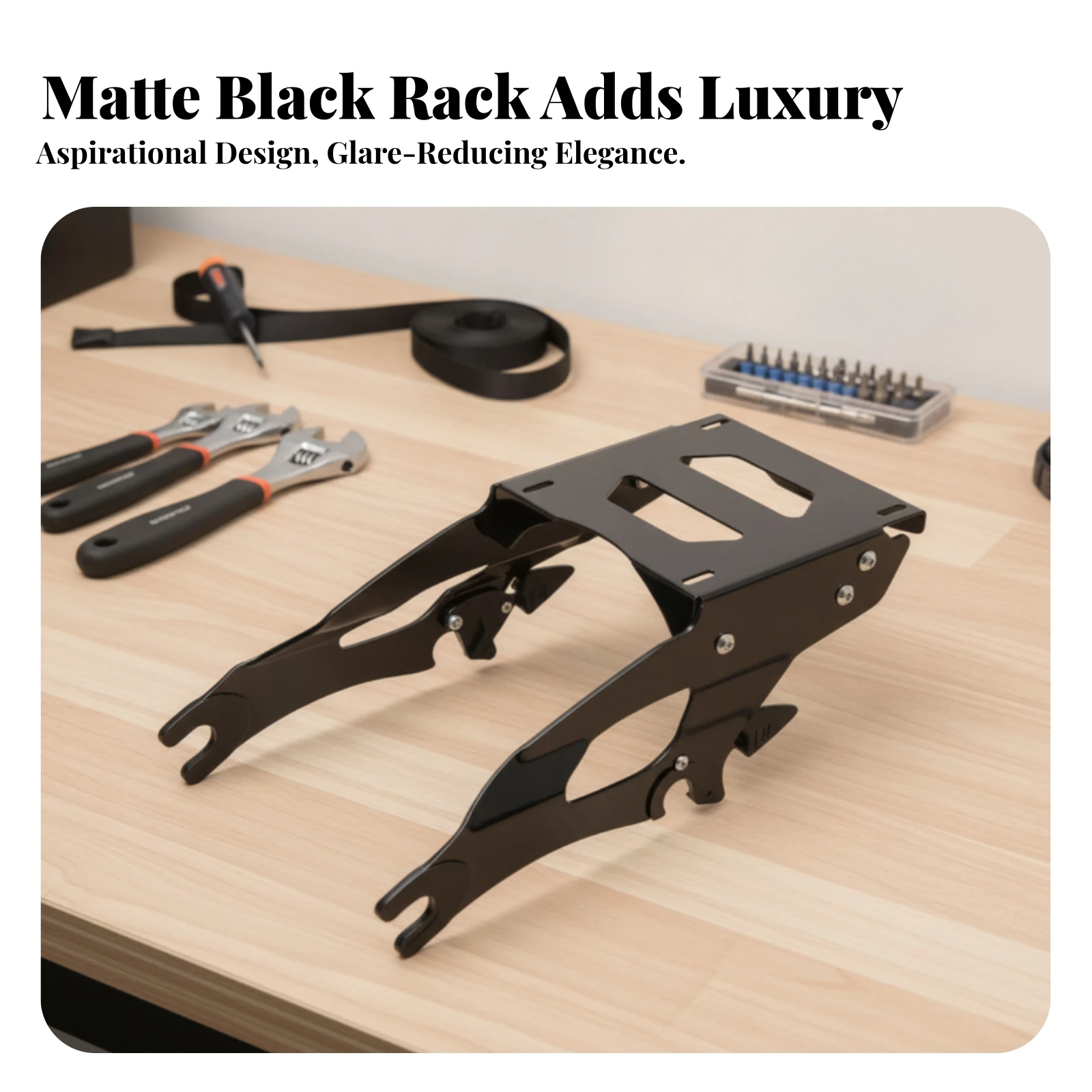 Motorcycle Luggage Rack with Support Arms Stable Motorcycle Rear Rack Rear Cargo Carrier Easy Installation Hardware Sleek