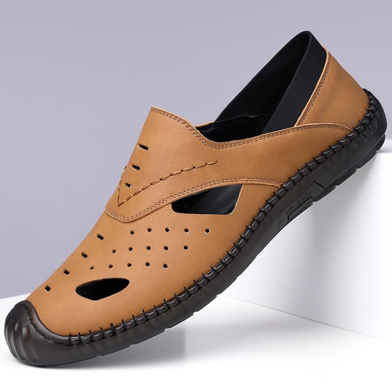 

2025 High Quality New Men's Leather Casual Shoes Handmade Soles Loafers Hollowed Out Lightweight Men's Flat Loafers Loafers