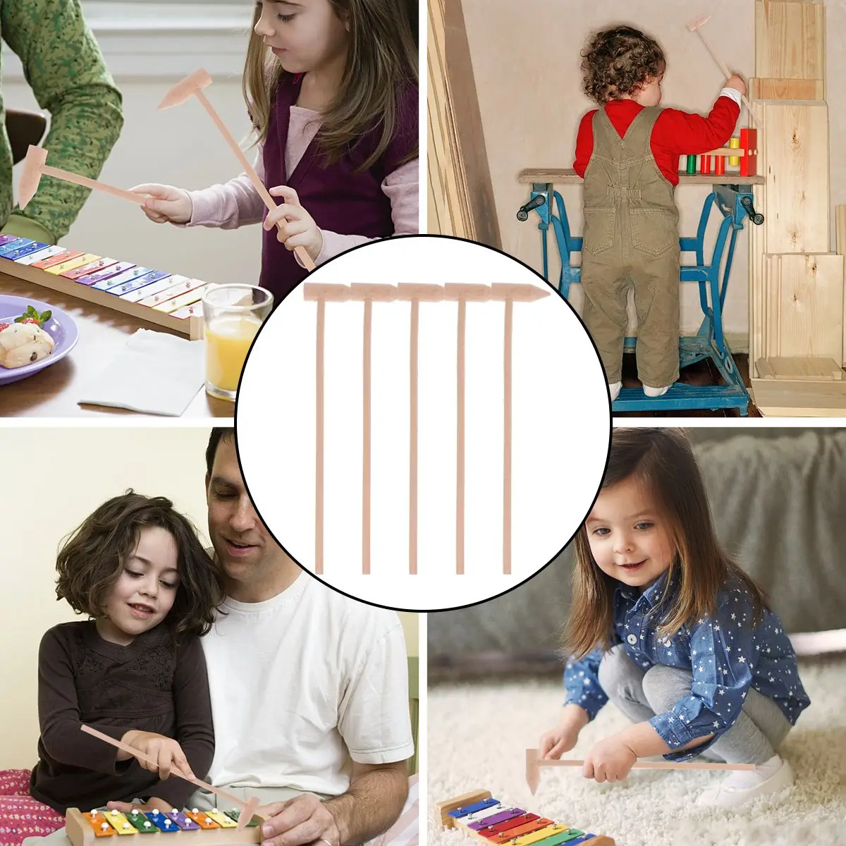 10 قطعة المطارق الصغيرة للأطفال مطارق خشبية صغيرة البراعة حركة الذراع التصميم العملي لا نتوءات الاستخدام الآمن #1