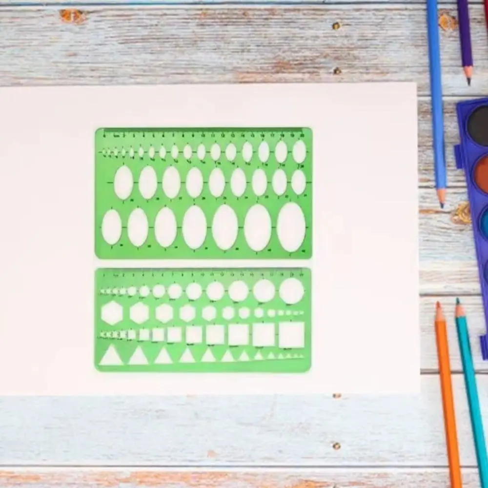 4Pcs Clear Circle Template Geometric Drawing Green Plastic Plastic Oval Stencil Professional Scratch Resistant