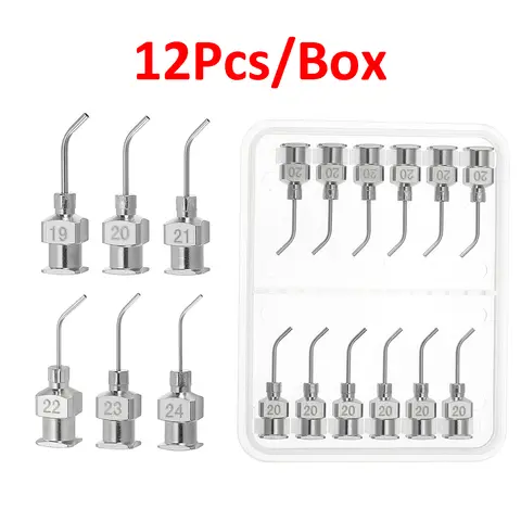 12Pack 0.5inch Curved 45°Dispensing Needles 15G-28G Silver Stainless Steel Blunt Tip 45 Degrees Bent Dispensing Tips