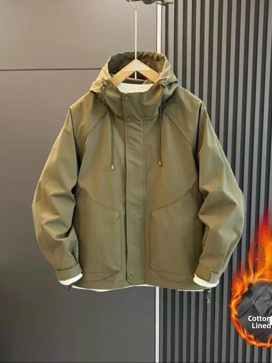 

Мужская утепленная хлопковая куртка с капюшоном, ветрозащитная, повседневная, универсальная, рабочая одежда, новый стиль, с длинными рукавами, на двойной пуговице