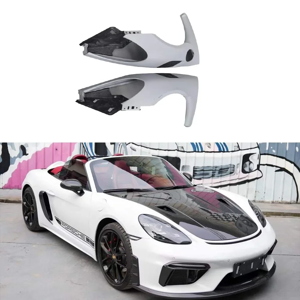 For Porsche 718 High-quality GT4 RS Style Dry Carbon Fiber Fender Mudguard Front Bumper Car Accessories Body Kits Trim 3