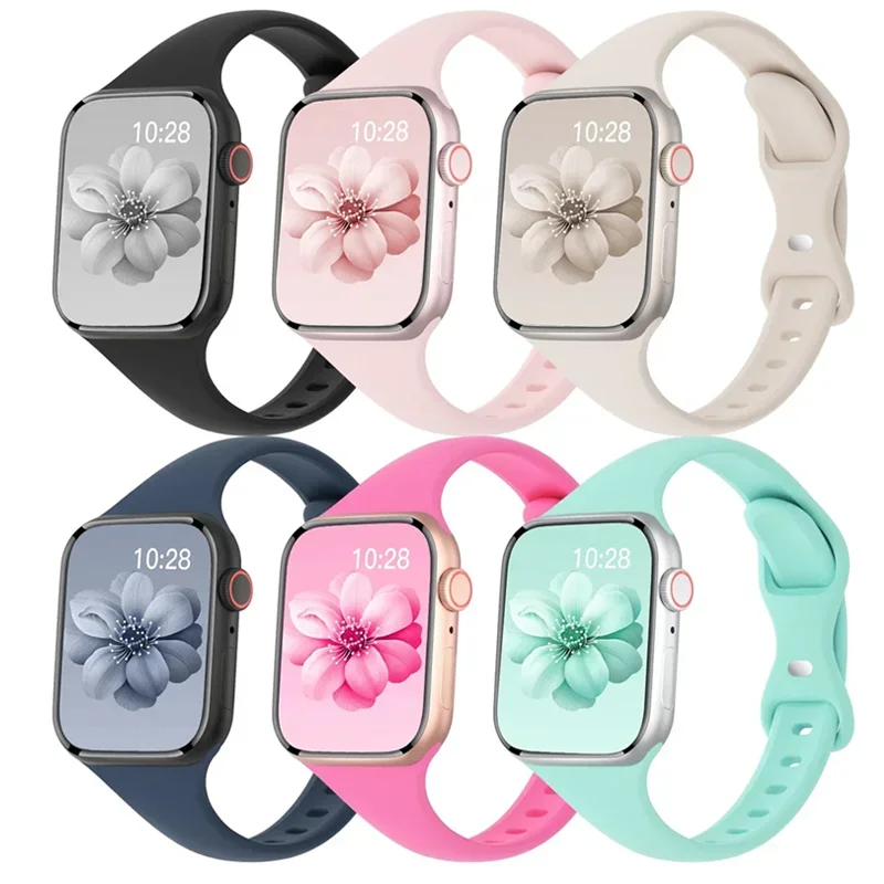 

Тонкий силиконовый спортивный ремешок для Apple Watch Ultra 49 мм серии 9-8-7 41 мм 45 мм 44 мм 40 мм водонепроницаемый браслет iwatch 7 6 5 4 SE ремешок