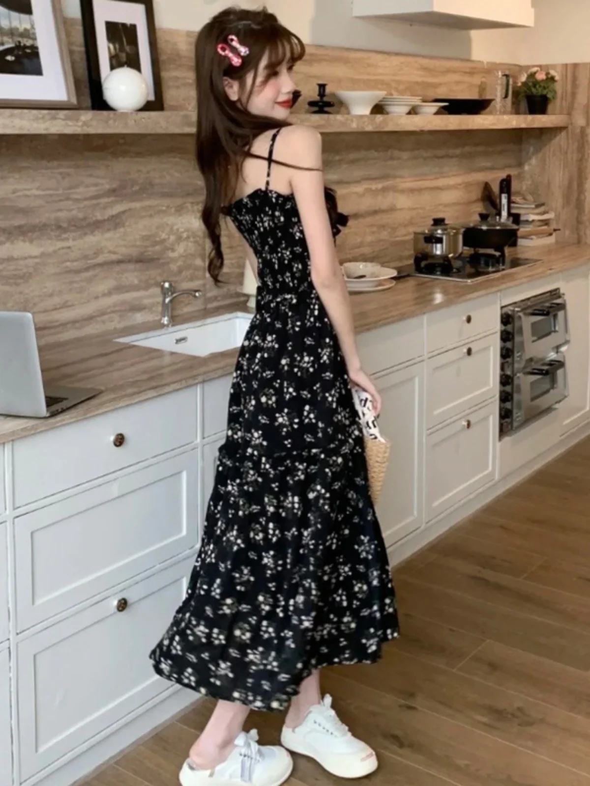 

plus Size Floral Print Maxi Dr with Ruffle Hemline And Belt Detail Korean Sle A-Line Silhouette Lightweight Chiffon Mate...