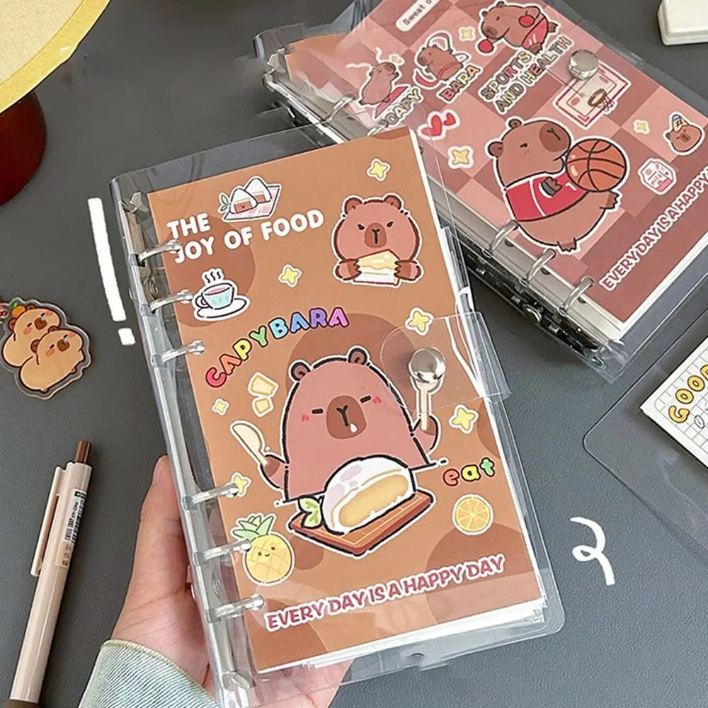 

Portable 6 Holes Capybara Loose-leaf Book Cartoon Detachable Daily Notes Cute Transparent Coil Notebook Office