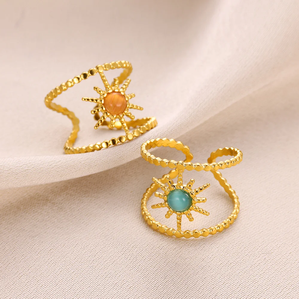 خاتم من الفولاذ المقاوم للصدأ من الحجر الطبيعي للنساء ، خواتم مفتوحة أنيقة ، حفل زفاف ، إكسسوارات مجوهرات ، هدايا لأعياد الميلاد #5