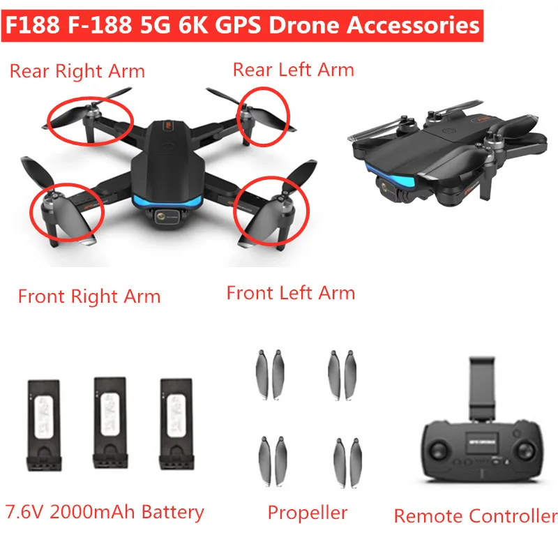 F188 F-188 5G 6K GPS Drone Spare Part 7.6V 2000MAH Battery/propeller/Arm With Motor For F188 Accessories F188 Blades