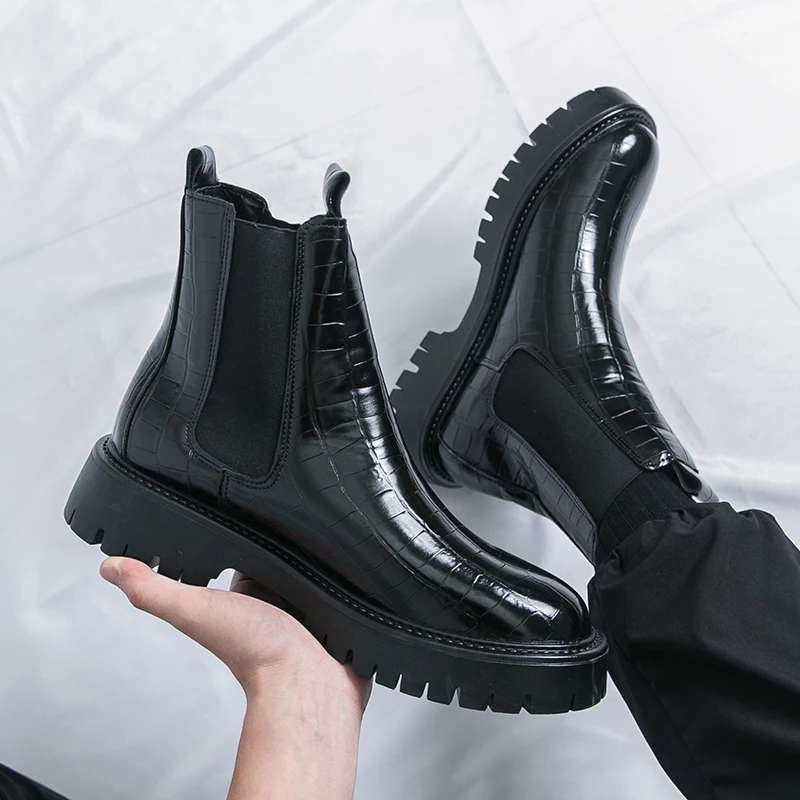 

Autumn New High Top Chelsea Boots Plus Size Workwear Boots Fashionable Brand Men's Comfortable Fit Thick Soled Chimney Boots